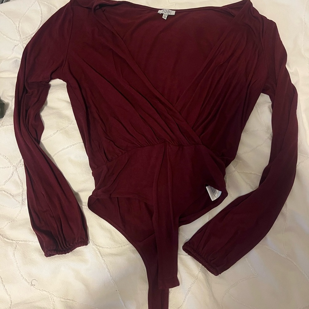 Tobi Red Long Sleeve Wrap Bodysuit